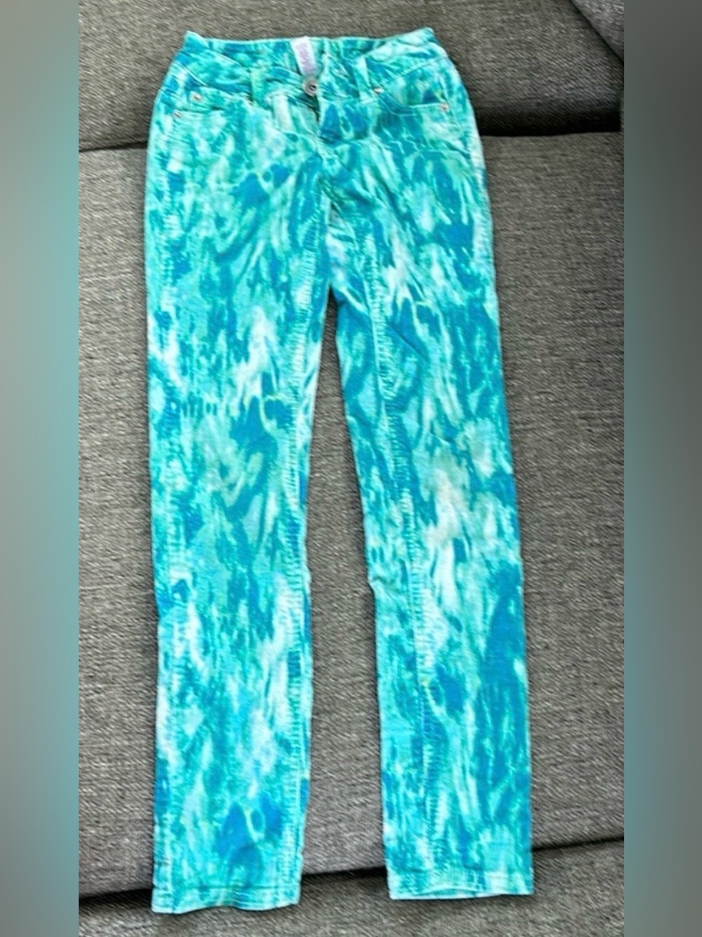 Justice Girls Blue Teal Tie Dye Skinny Corduroy Pants Elastic Waist Size 10 Slim